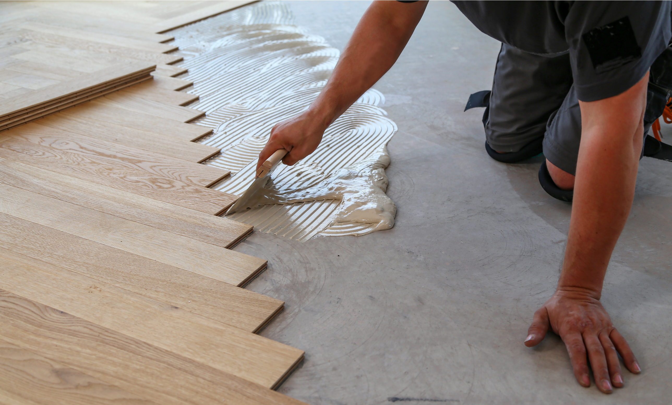 Herringbone Design Glue Down Hardwood Installation